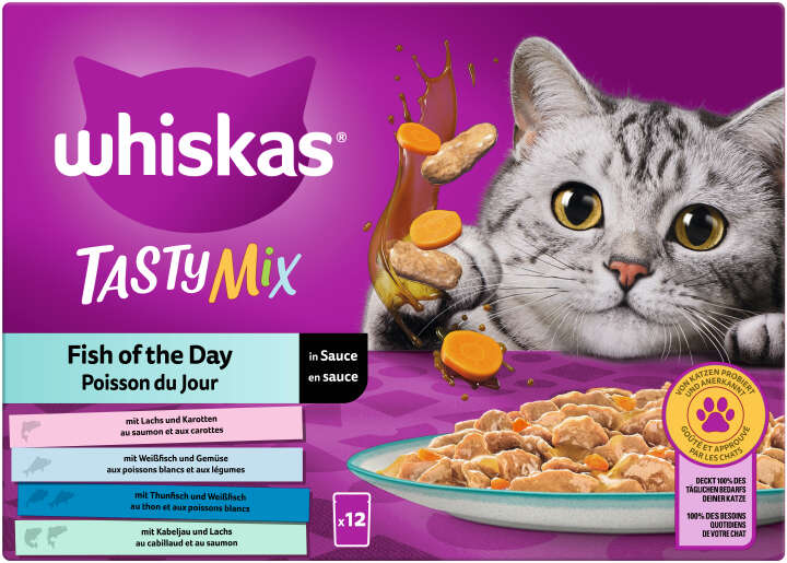 whiskas Katzen-Nassfutter TASTY MIX Portionsbeutel Multipack Fish of the Day in Sauce 12 x 85g